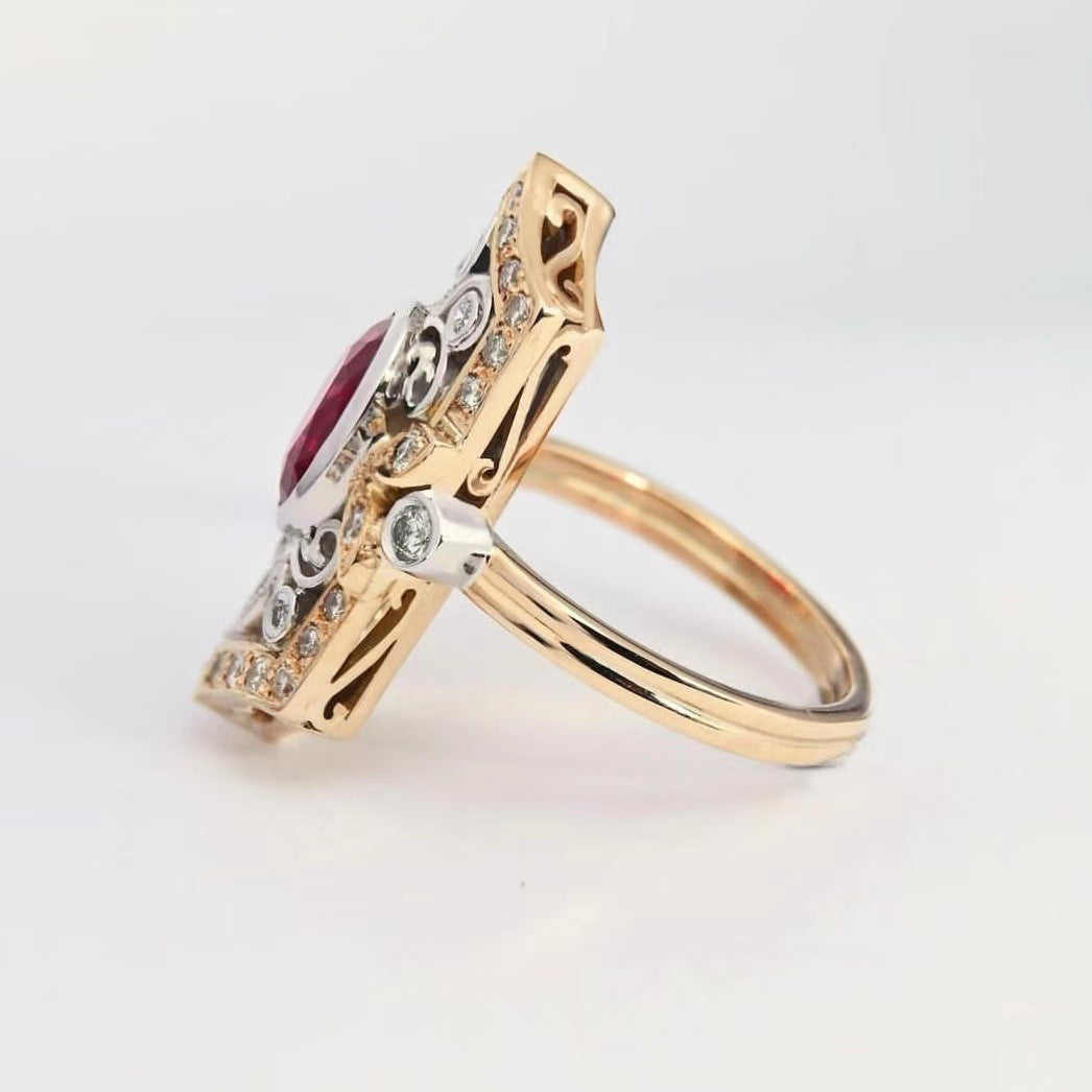 Women's Retro Electroplated Two-color Ruby Mature Accessories Rings