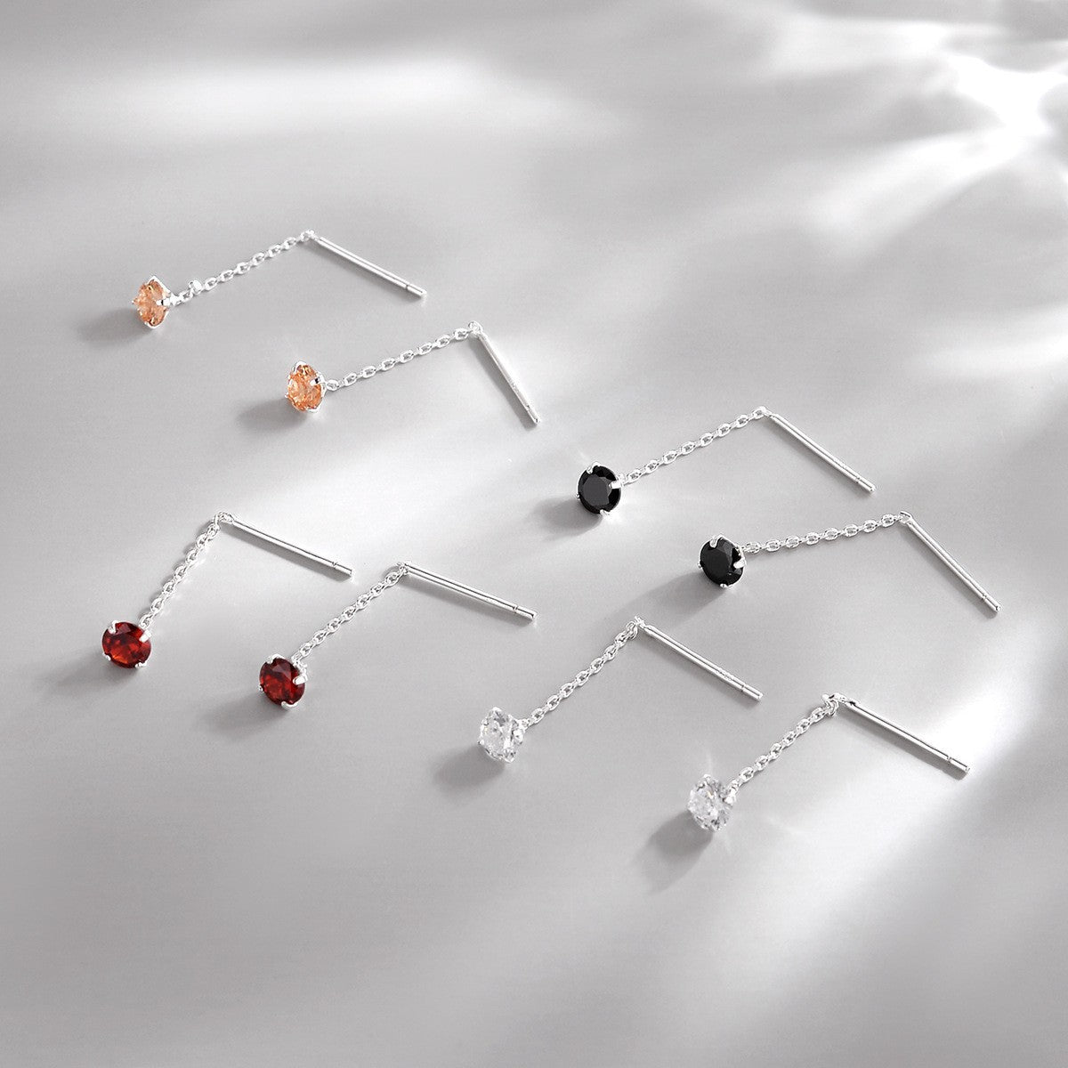 Women's Sier Zircon Fashion Simple Long Tassel Stud Earrings
