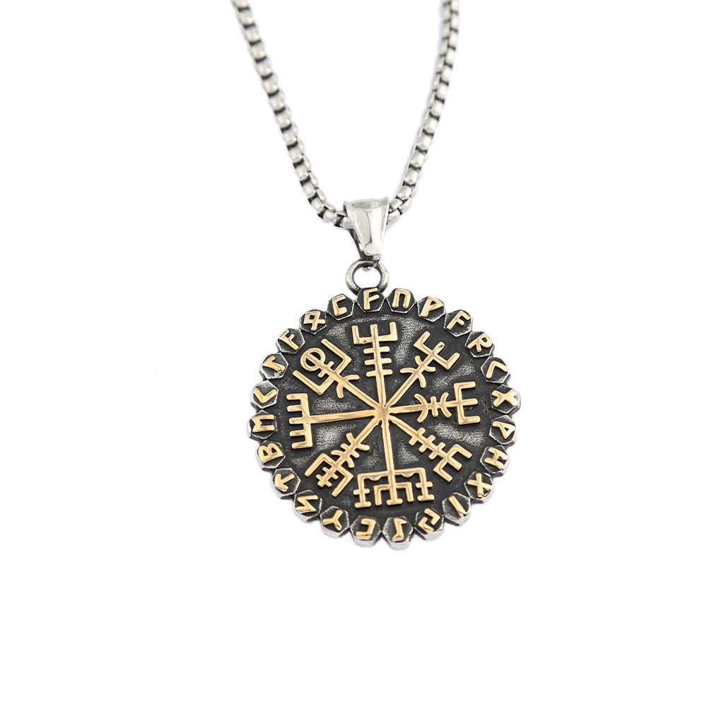 Steel Viking Compass Rune Retro Personality Necklace