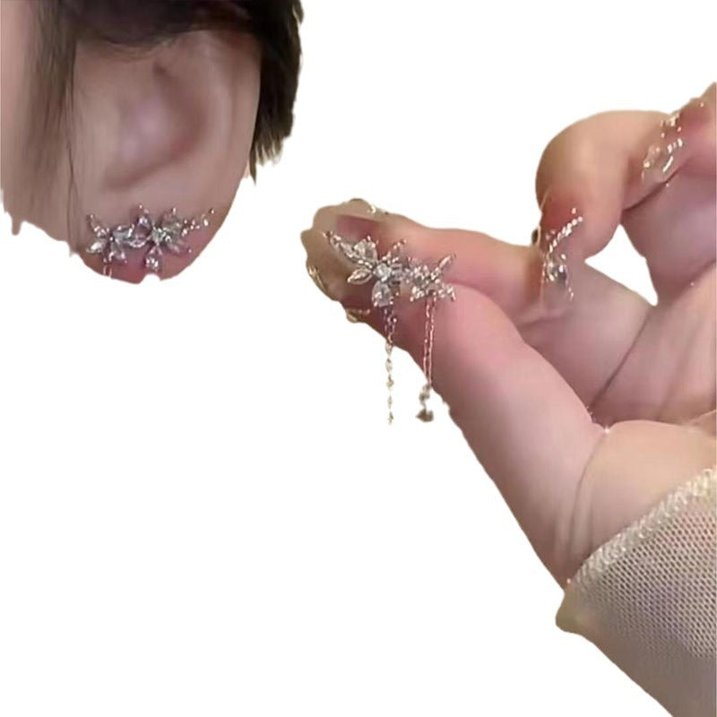 Fairy Tears Tassel Bow Zircon Female Earrings