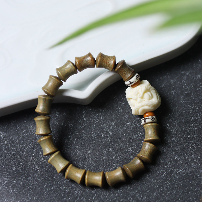 Women's & Men's Retro Style Green Sandalwood Bamboo Festival High-rise Holding Bracelet