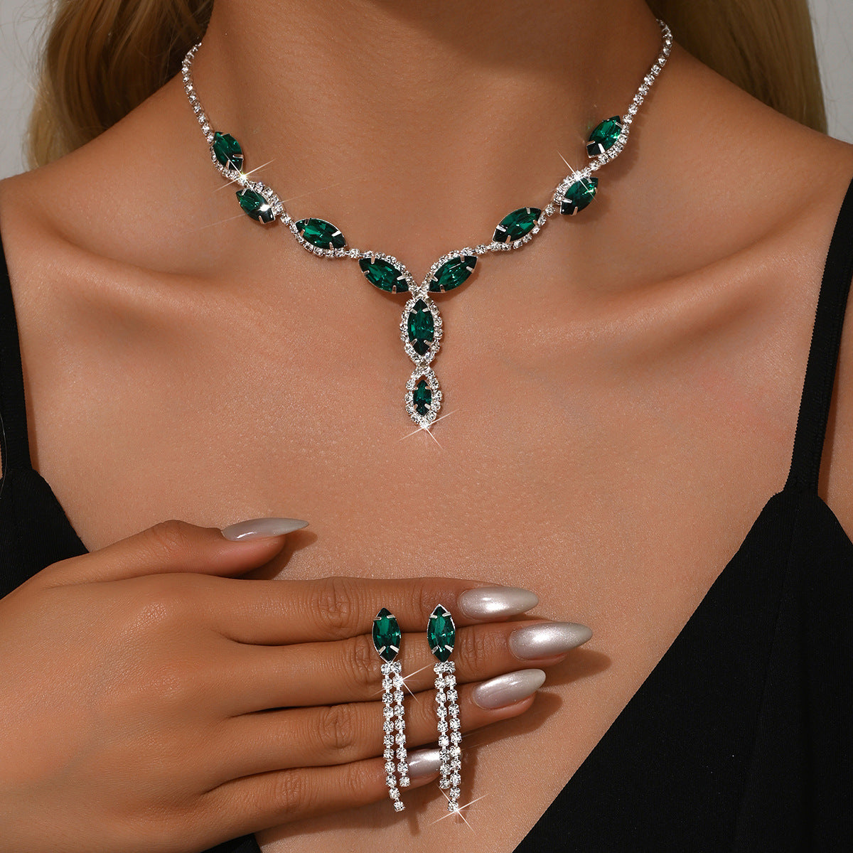 Full Diamond Rhinestone Two-piece Banquet Dress Jewelry Set