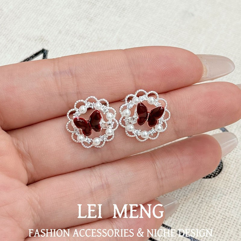Micro Inlaid Zircon Bowknot Pearl Super Simple Stud Earrings