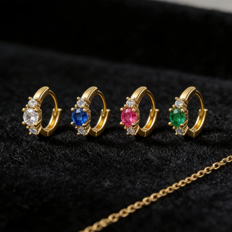 Women's Colorful Zircon Gold Fashion Design Ear Earrings