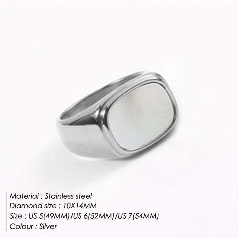 White Shell Simple Gold Square Female Titanium Steel Rings