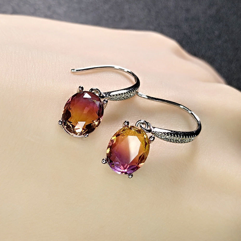 Aquamarine Stone Temperament Egg-shaped Sapphire Inlaid Ear Hook