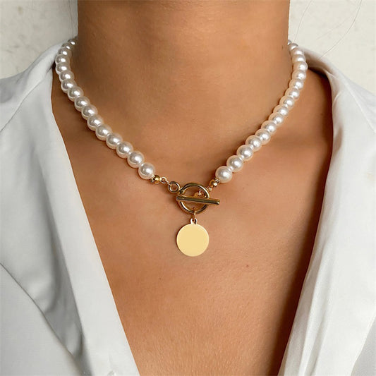 Handmade Pearl Round Piece Niche High-grade Clavicle Necklaces