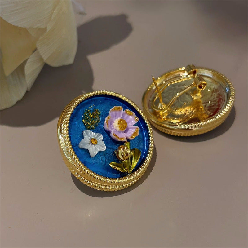 Jardin Monet Oil Painting Freshwater Pearl Flower Chinese Earrings