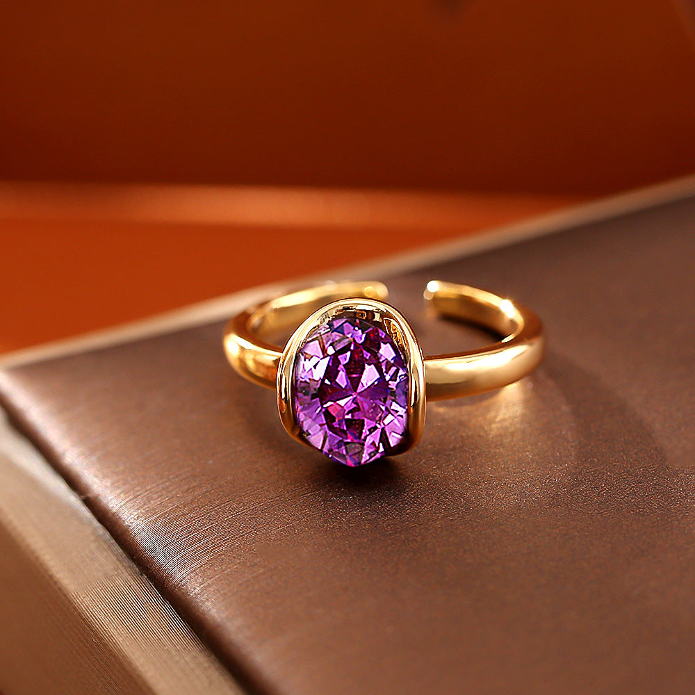 Purple Open-end Zircon Simple Fashion High Sense Elegant Graceful Open Ring