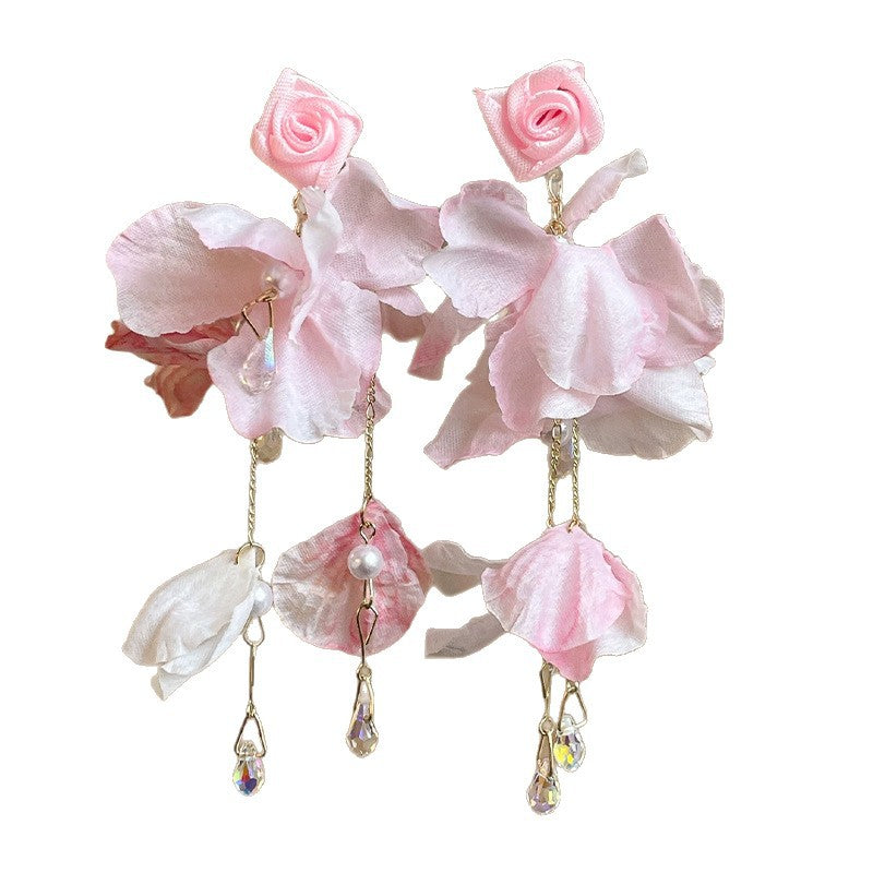 Women's Petals Beaded Tassel Rose Elegant Elf Summer Atmosphere Travel Earrings