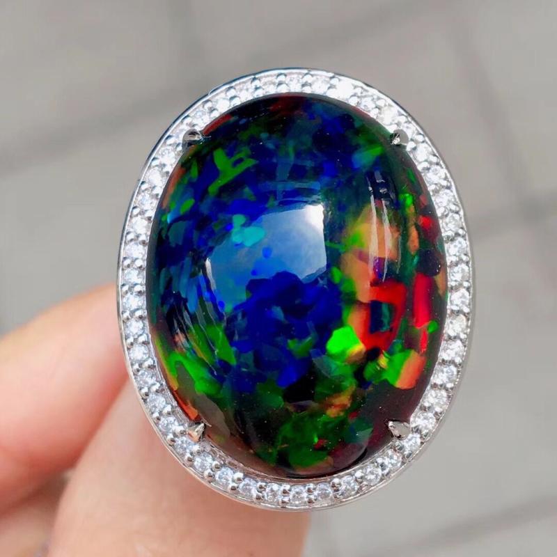 Imitation Natural Large Colorful Opal Fashion Light Banquet Ring