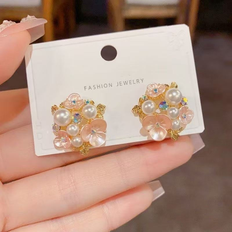 French Style Gentle Flower Round Minority Fashion Design Versatile Exquisite Earrings