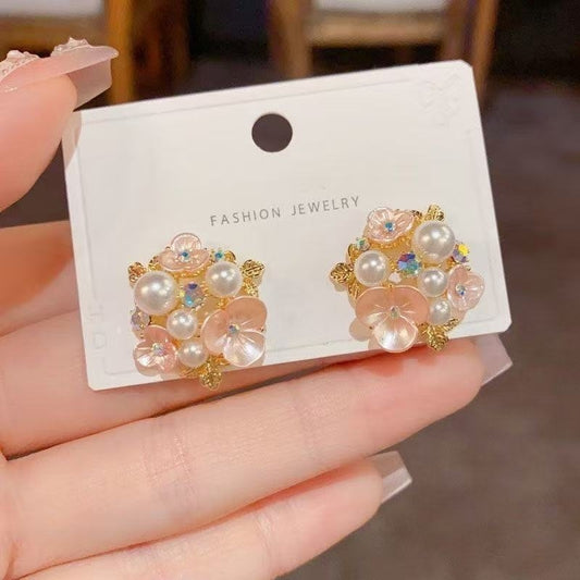 French Style Gentle Flower Round Minority Fashion Design Versatile Exquisite Earrings