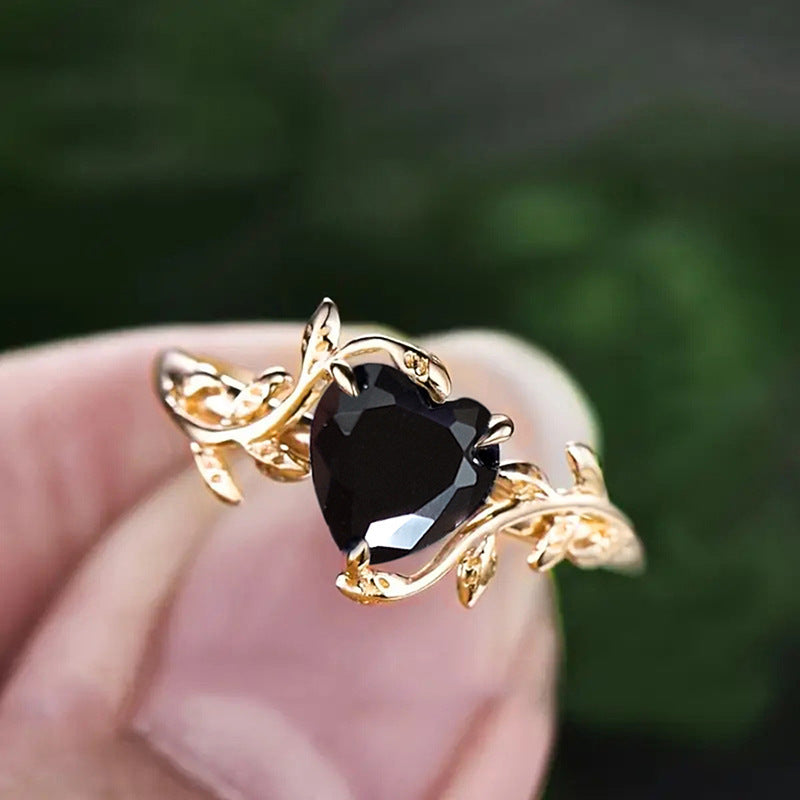 Shi Sweet Cool Wind Thorn Black Heart Female Leaves Rings