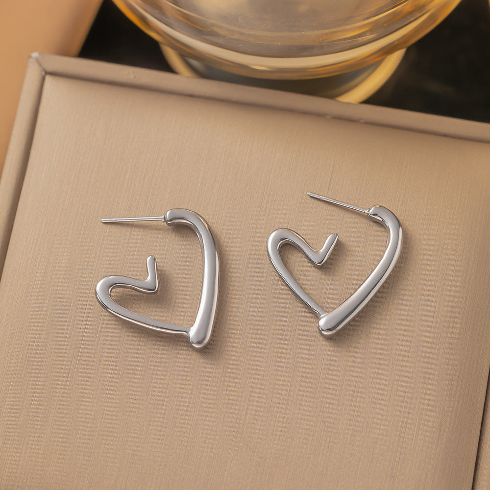 Women's Simple Stainless Steel Love Cold Style Earrings