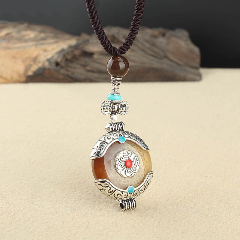 Women's & Men's Ethnic Style Tibetan Ping An Fu Long Water Drop Sweater Necklace