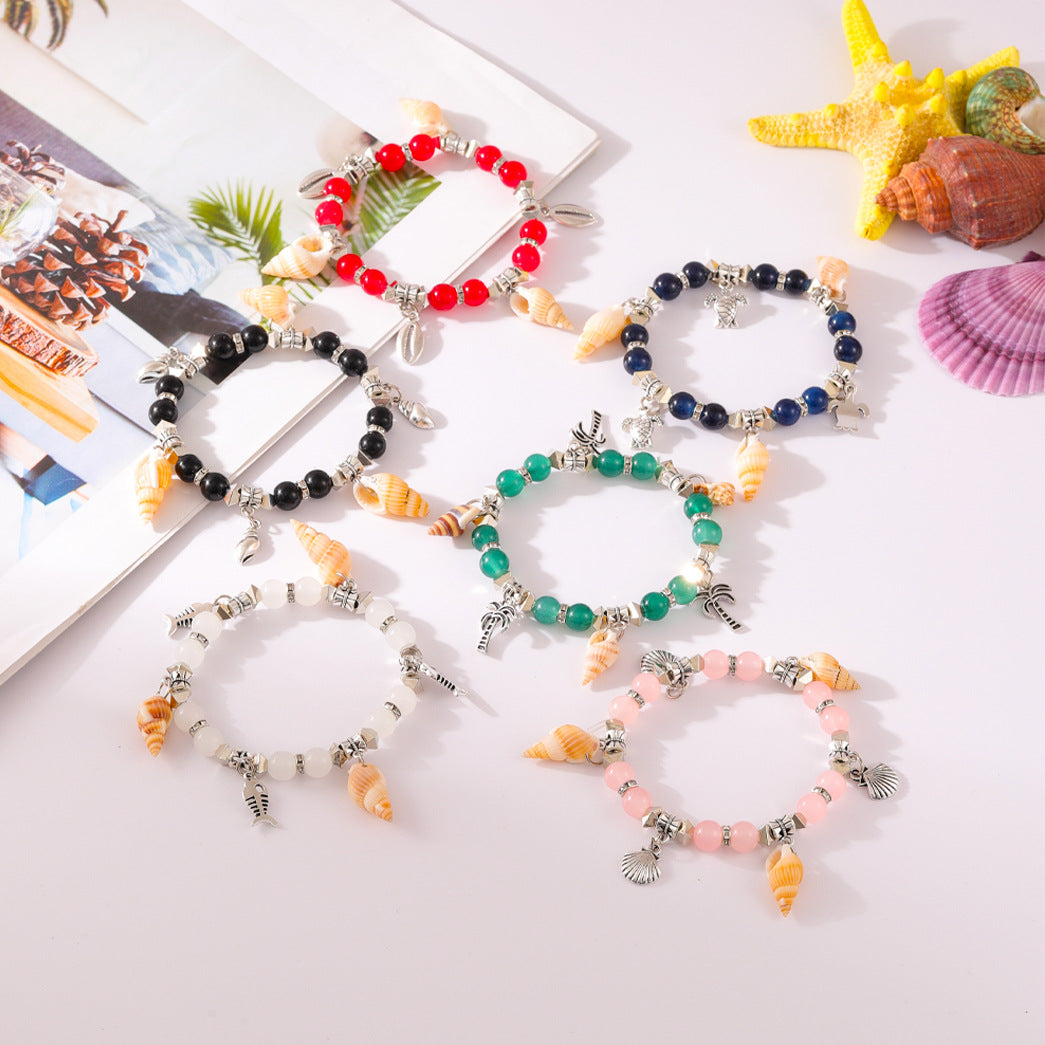 Glass Beads With Small Conch Alloy Bracelet