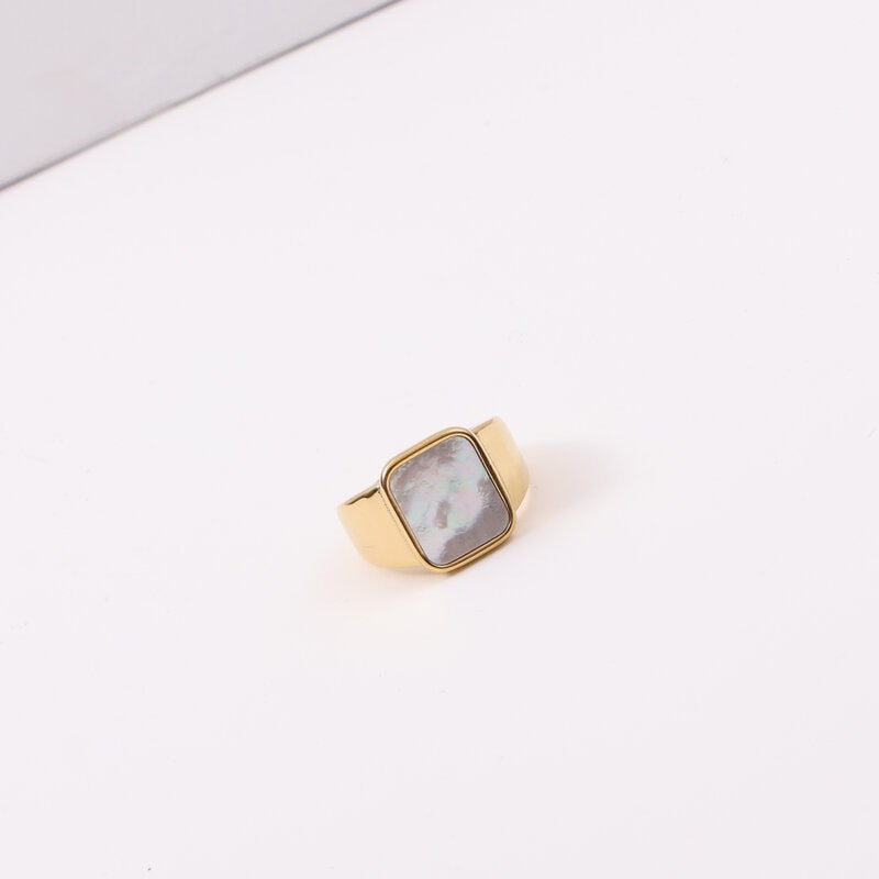 Rectangular Shell Signet Titanium Steel Gold Bracelet