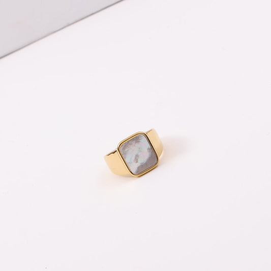 Rectangular Shell Signet Titanium Steel Gold Bracelet