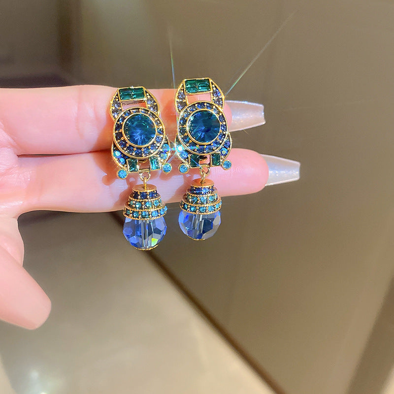 Blue Crystal Butterfly Flower Fashion Simple Fresh Light Luxury High Earrings