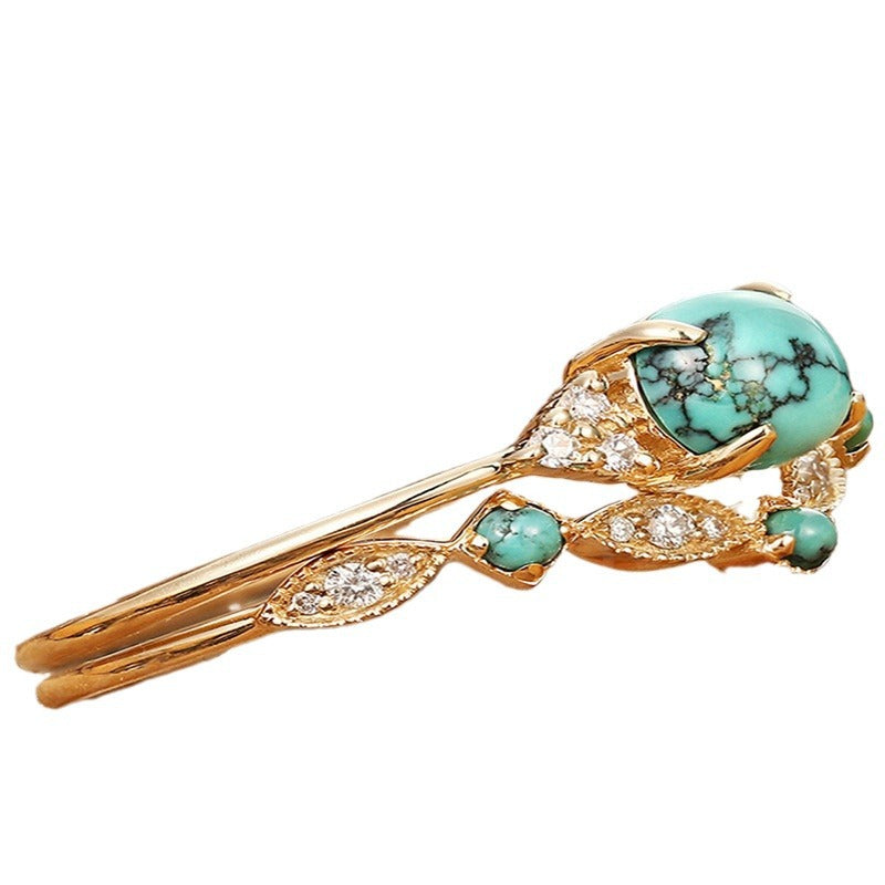 Comfortable Trendy Women's Sier Retro Turquoise Rings