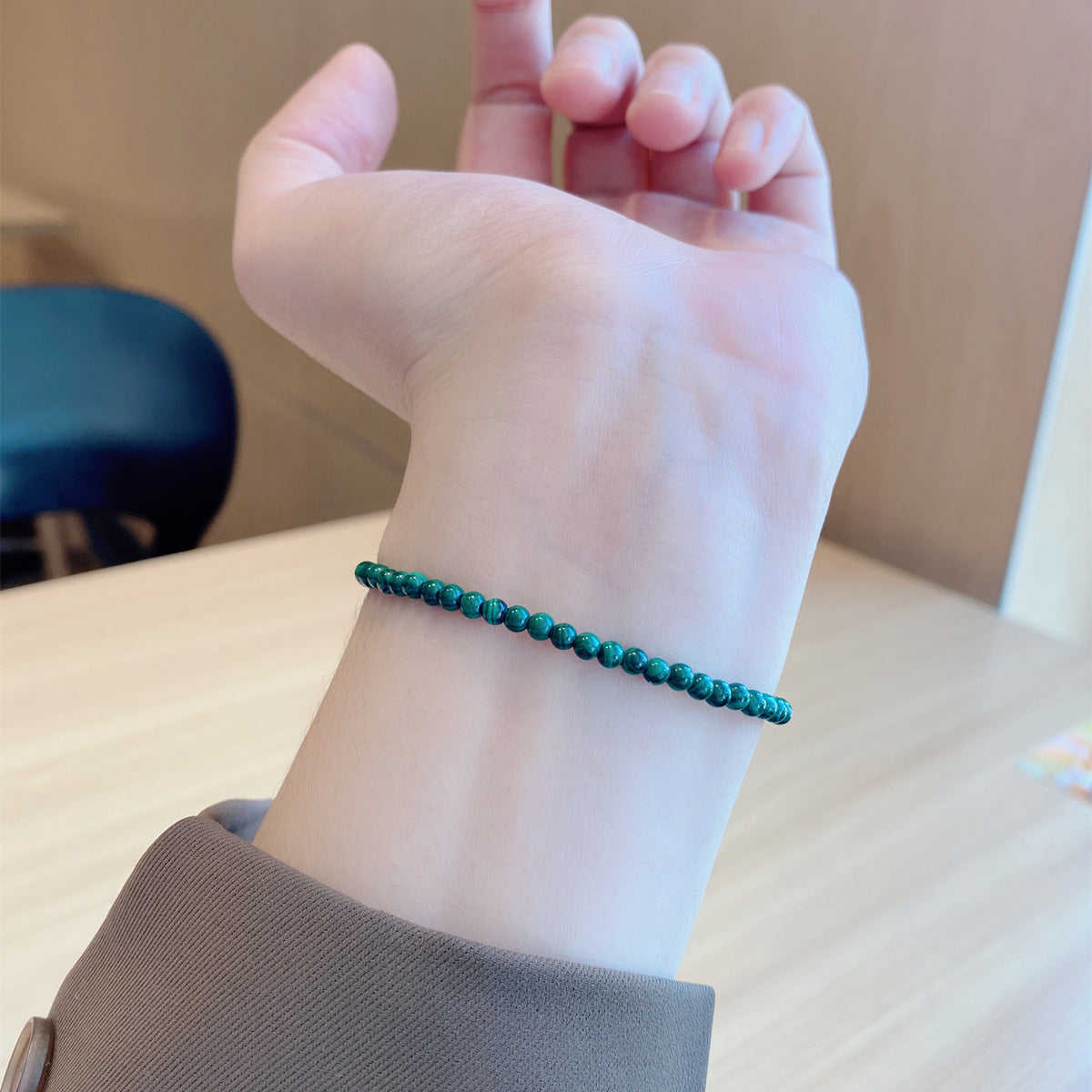 Women's Natural Green Malachite Rough Stone Thin Single Small Crystal Cute Bracelet