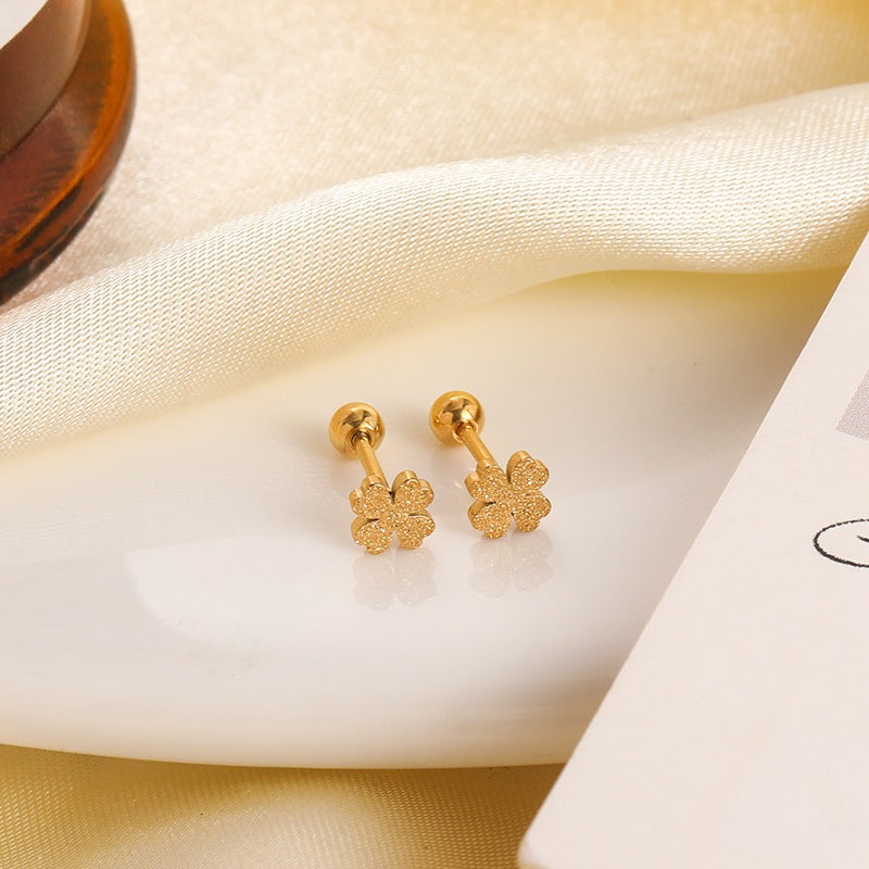 Frosted Clover Female Titanium Steel Niche Ear Earrings