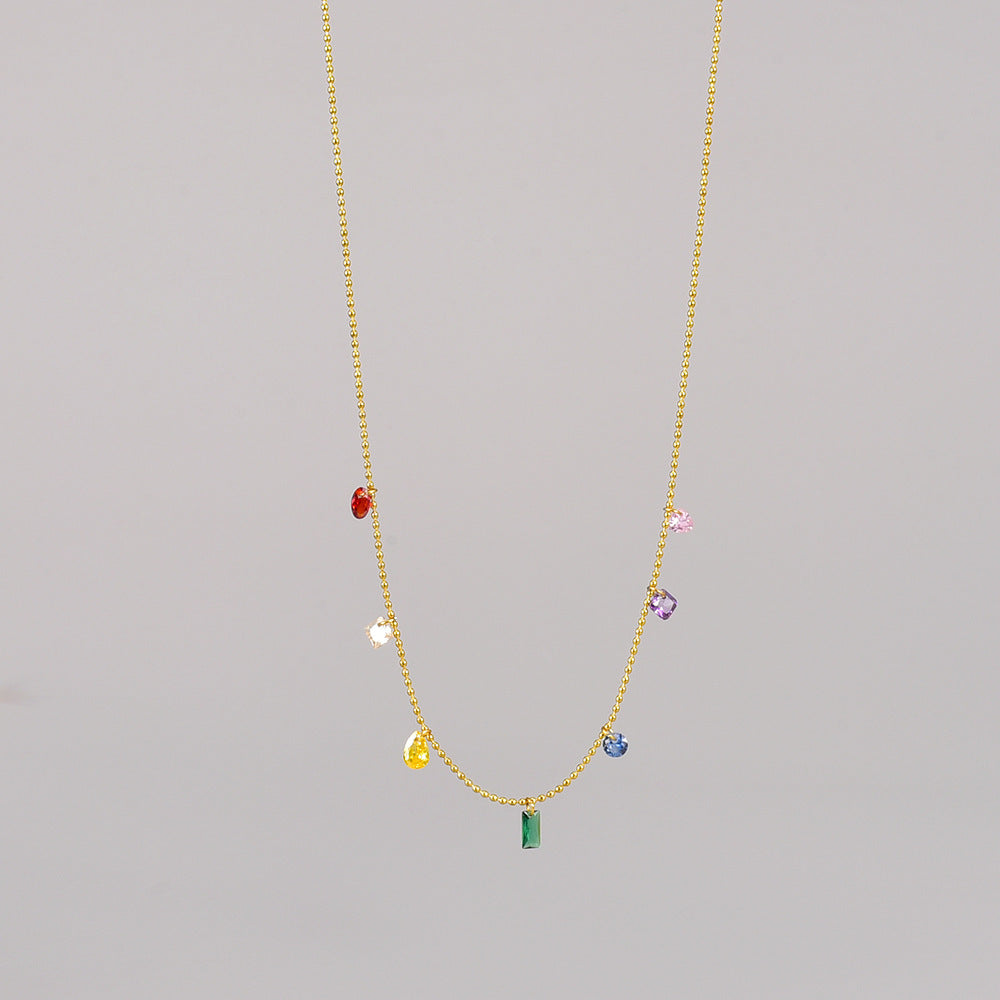 Wild Color Zircon Titanium Steel Niche Advanced Clavicle Chain Simple Necklace