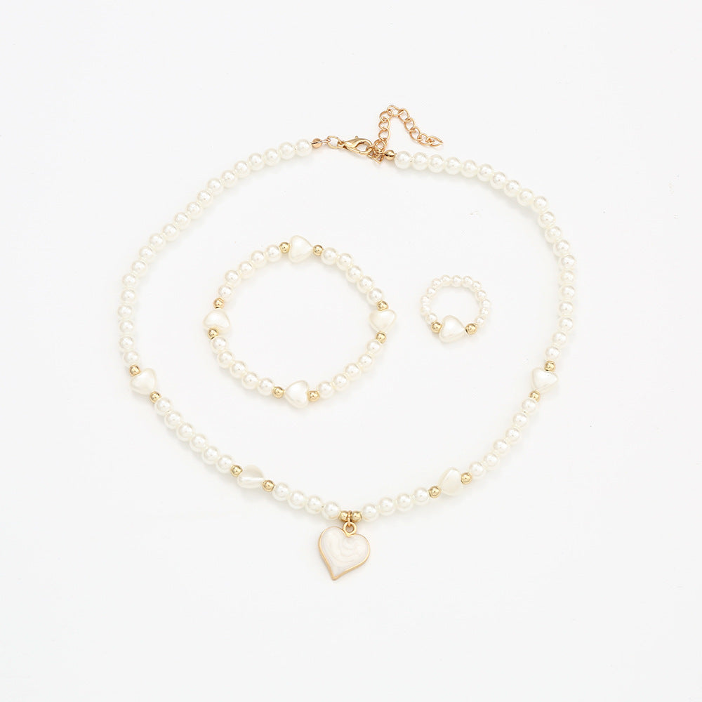 Sweet Loving Heart Imitation Pearl Fashion Jewelry Set