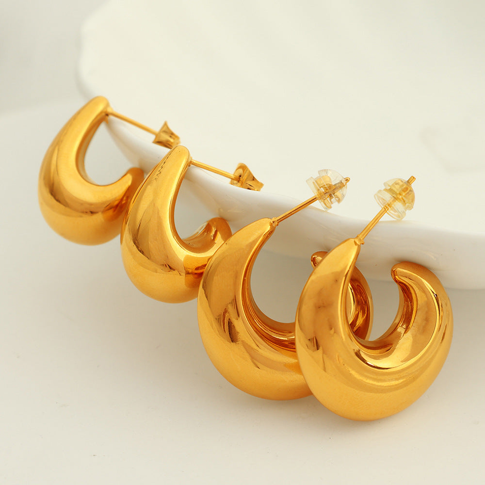 Crescent Hollow Simple Glossy Titanium Ear Earrings