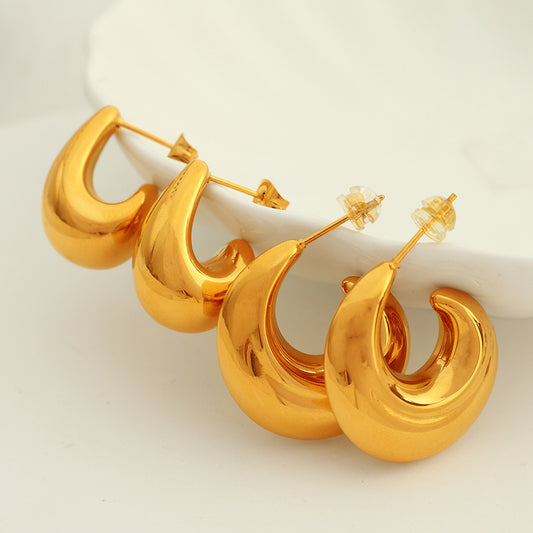 Crescent Hollow Simple Glossy Titanium Ear Earrings