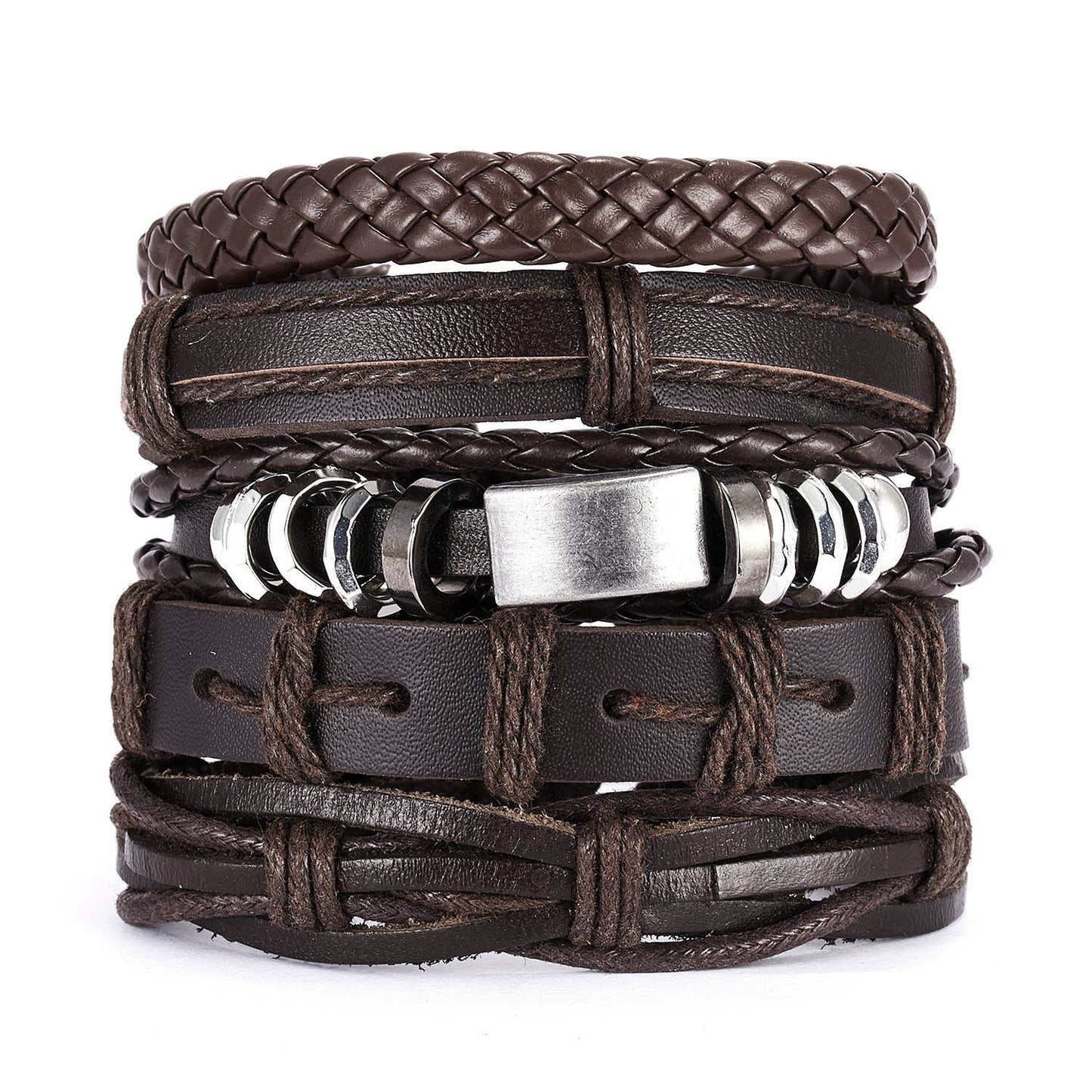 Style Turquoise Leather Vintage Flower Rhombus Crystal Tubular Bracelet