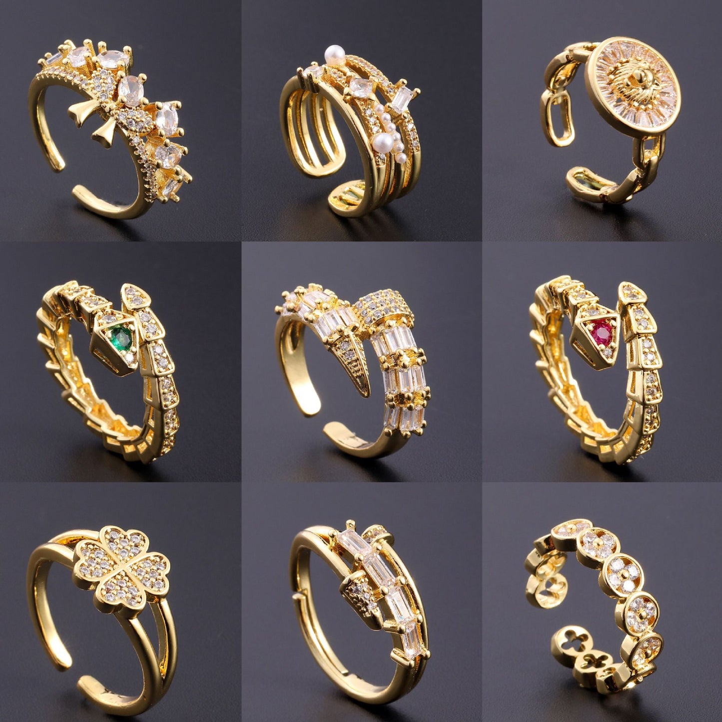 Women's Copper Zircon Electroplated Real Gold Open Index Ring
