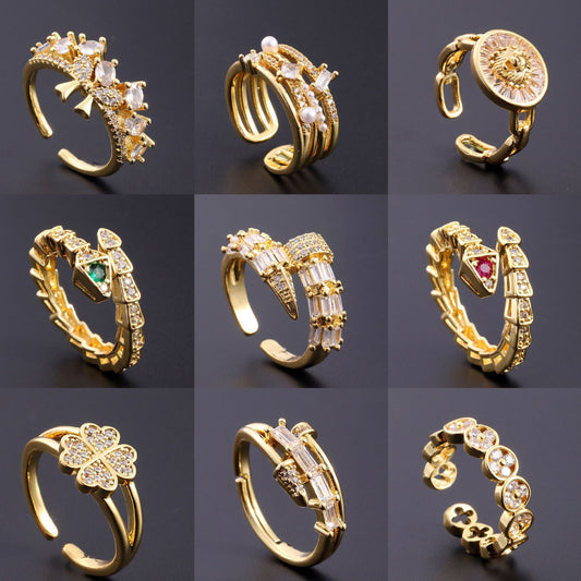 Women's Copper Zircon Electroplated Real Gold Open Index Ring