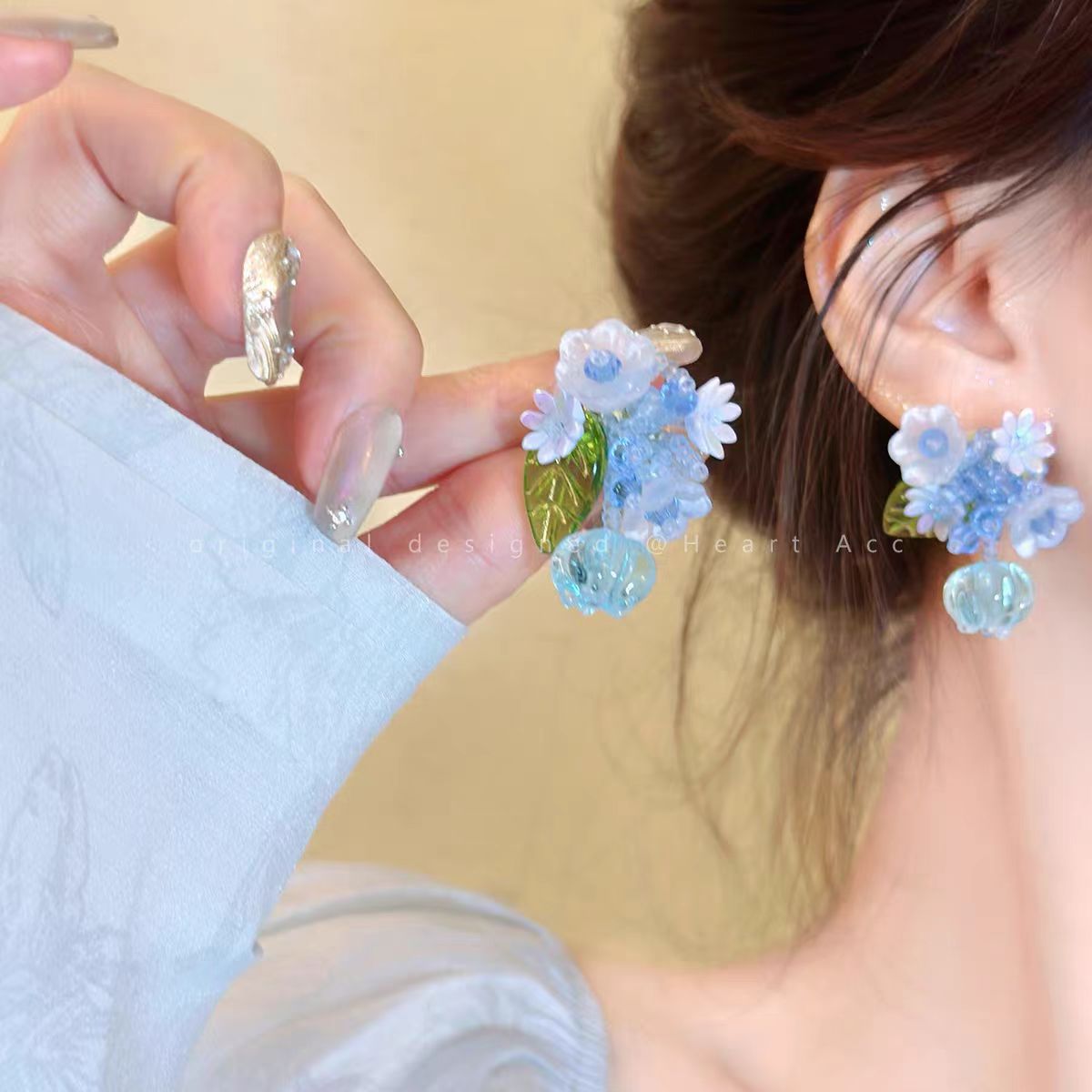 Dopamine Beaded Flower Bud Mori Sweet Artistic Temperament Stud Earrings
