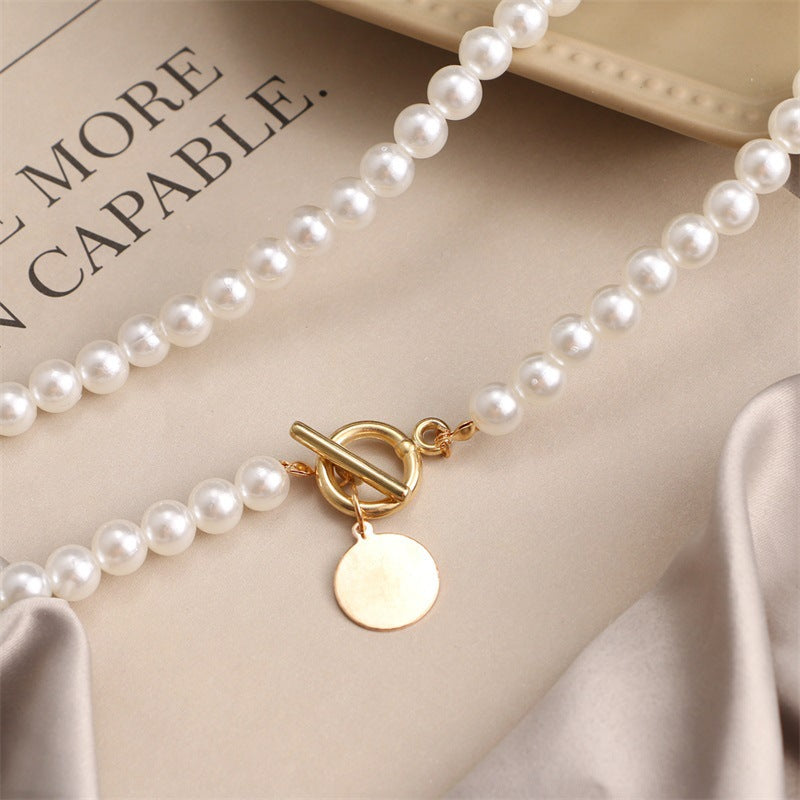 Handmade Pearl Round Piece Niche High-grade Clavicle Necklaces