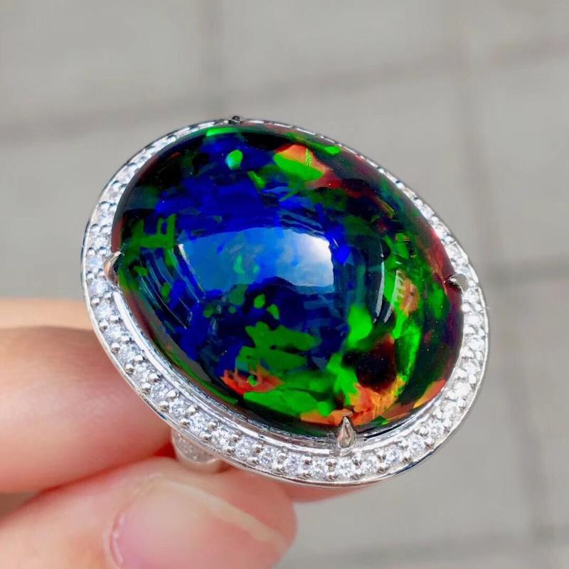 Imitation Natural Large Colorful Opal Fashion Light Banquet Ring