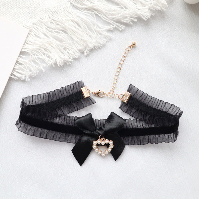 Soft White Lace Pearl Heart For Lolita Necklaces