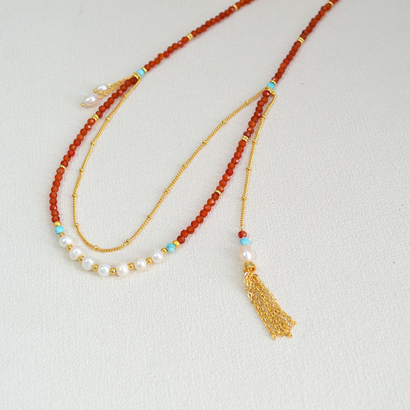 Fashion Chinese Style Design Red Agate Freshwater Necklaces