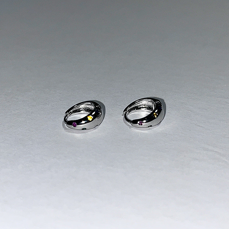 Colorful Zircon Small Ear Niche Design Retro Unique Exquisite Clip Rings