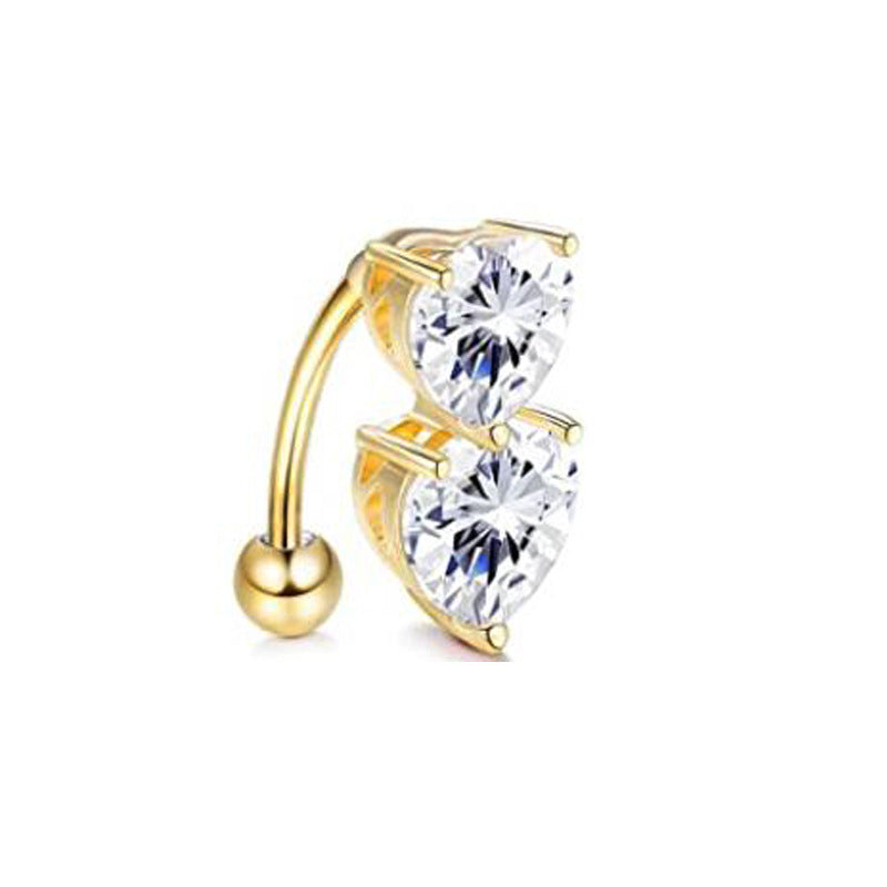 Zircon Navel Piercing Golden Heart Buckle Stud Earrings