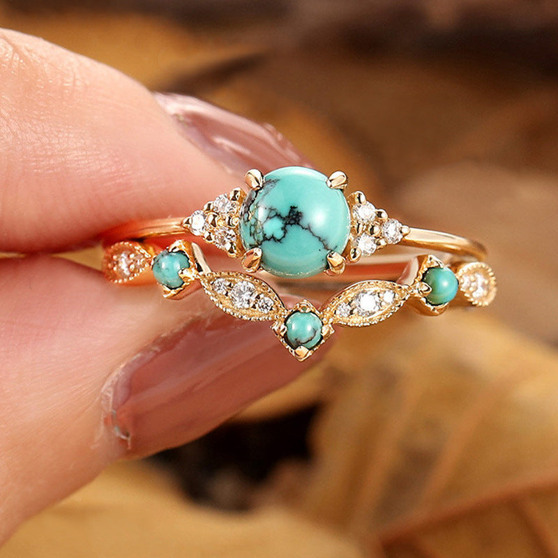 Comfortable Trendy Women's Sier Retro Turquoise Rings