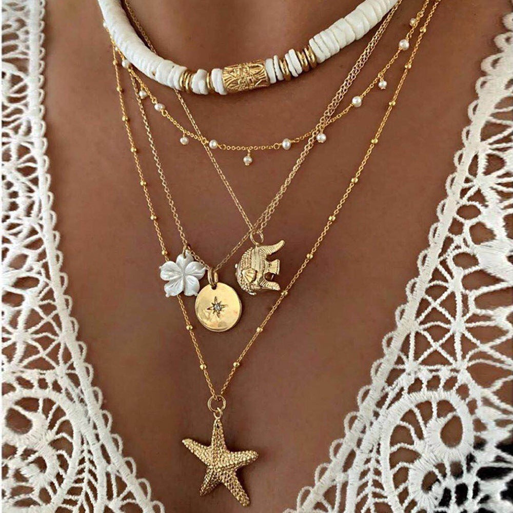 Polymer Clay Fashion Elephant Starfish Flower Necklace