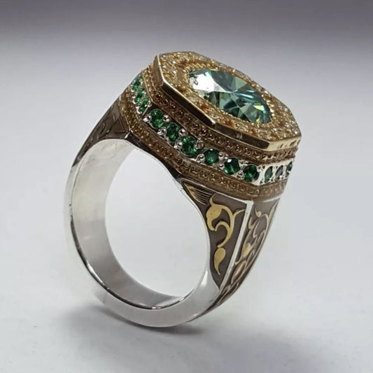 Men's Ornament Popular Retro Totem Two-tone Domineering Rings