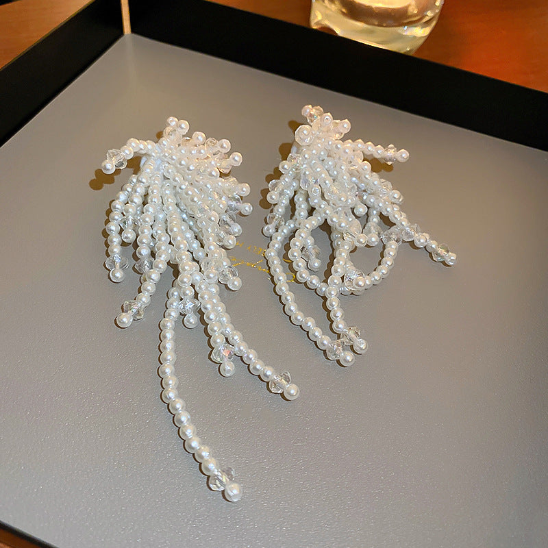 Pearl Flower Tassel Niche Temperament Atmosphere Affordable Earrings