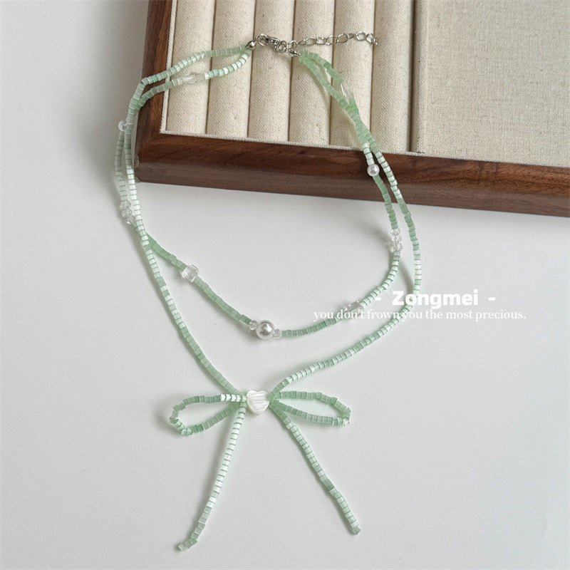 Women's Atmosphere Design Beaded Bow Love For Versatile Korean Style Cute Necklace