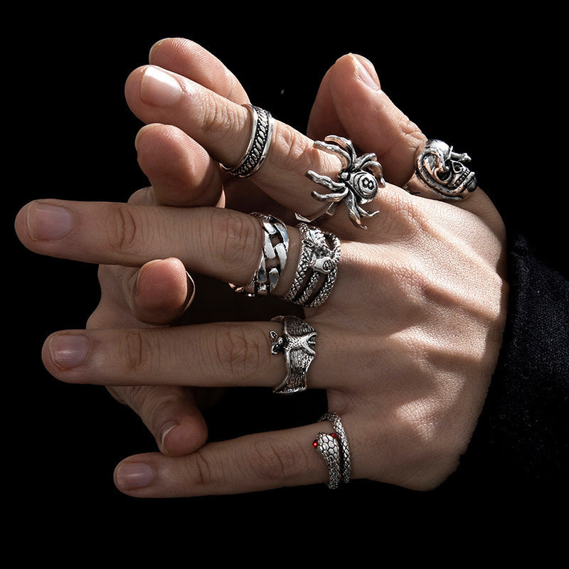 Metal Dark Style Hip Hop Vintage Distressed Spider Snake Rings