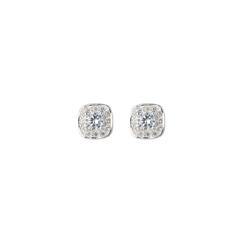 Women's Small Exquisite Shining Diamond Square Screw Fashion Personality Affordable Luxury Earrings