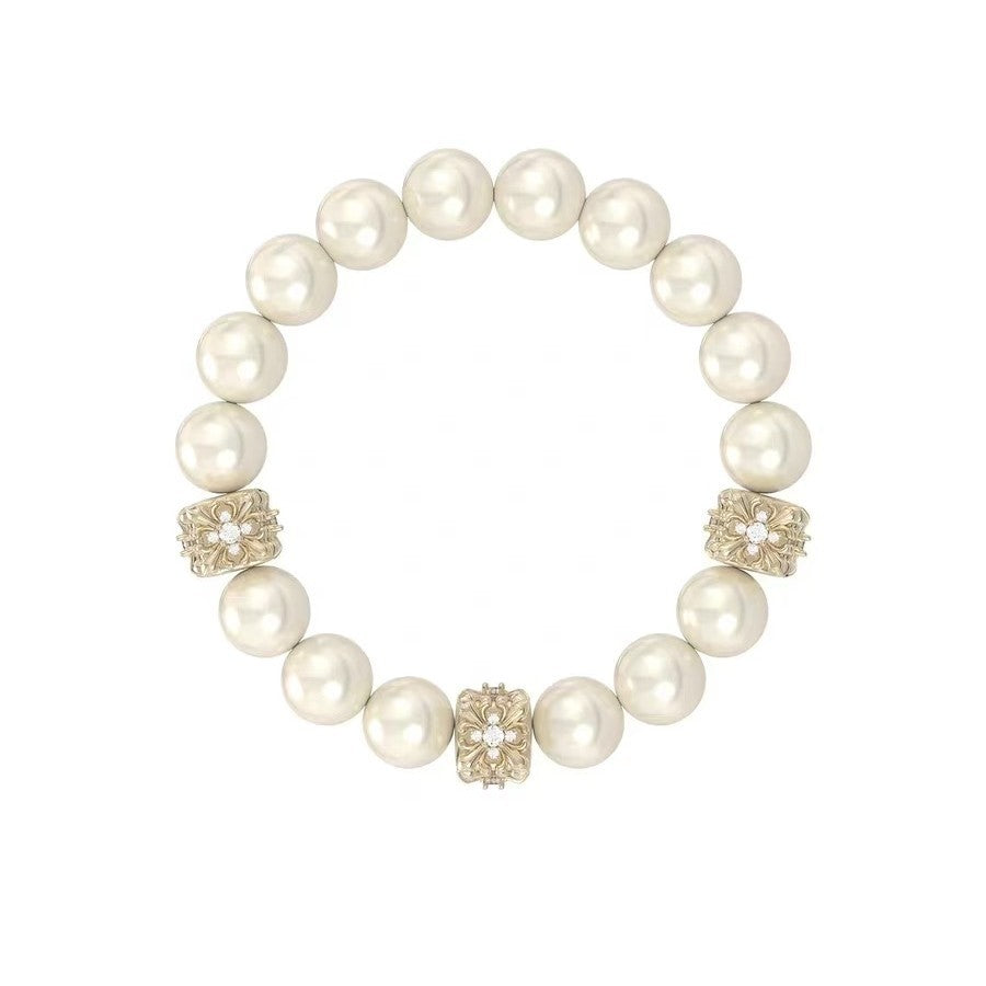 Horizontal Flower-de-luce Pearl Stretch French Retro Light Luxury Minority Bracelet