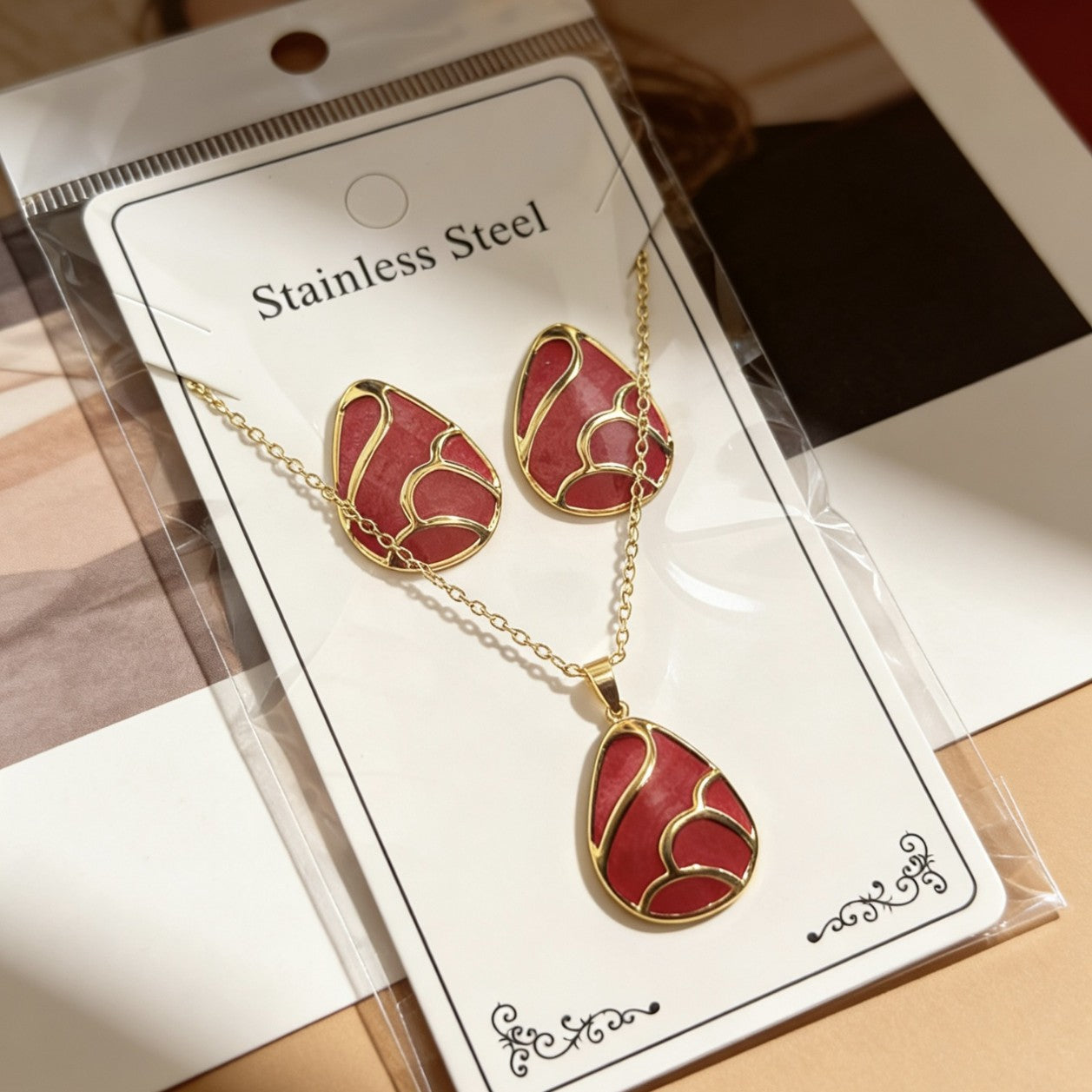 Flower Water Drops Glaze Personality Stainless Jewelry Set